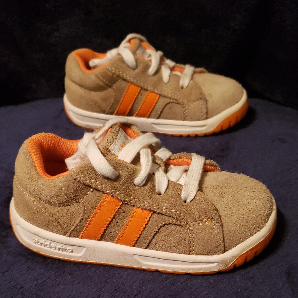 Stride Rite Sprout Tan and Orange Kids Sneakers